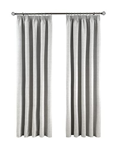 Sleepdown Rib Weave Blackout Pencil Pleat Curtains - 46 x 54 Inch - Grey (2 Panels)