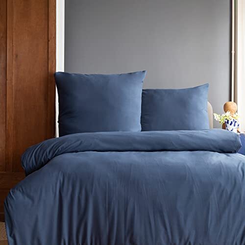Komfortec Premium beddengoed 240 x 220 cm dekbedovertrek + 80 x 80 cm 2 kussenslopen, geborsteld 100% polyester microvezel 120 g/m², 3-delige superzachte beddengoedset, blauw