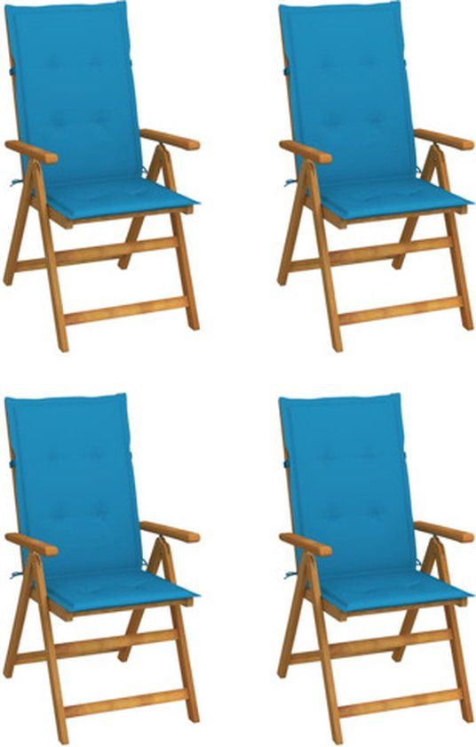 VidaXL Tuinstoelen 4 stuks Gecapitonneerde zitting Acaciahout Blauw