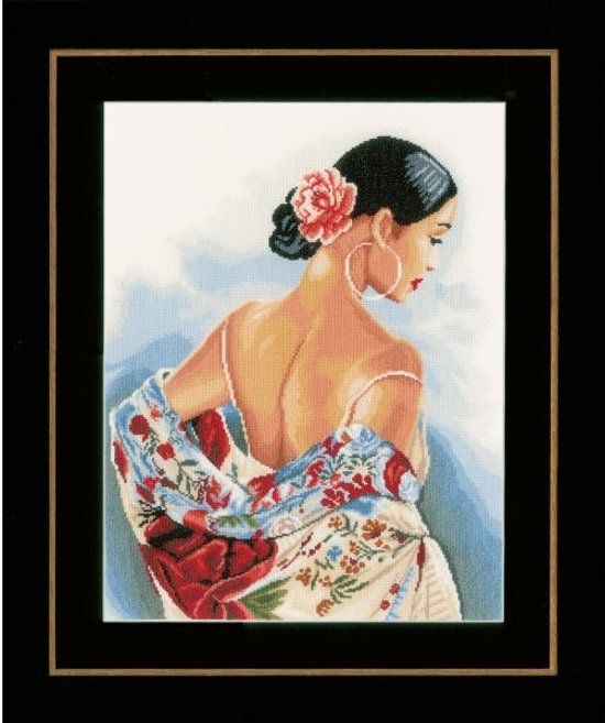 Lanarte borduurpakket dame met bloemensjaal - katoen - ivoor