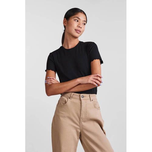 PIECES PCNICCA Ribbed Top with Ruffles - Black
