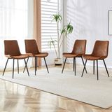 STILVORA Eetkamerstoelen Set Van 4 - Ademende Stoff Met Brede Zitting - Ergonomische Rugleuning - Metalen Poten - Bruin;Zwart