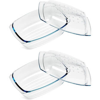 Cosy&Trendy 2x Ovenschaal glas met deksel 34 x 22 x 7 cm - 4,1 L - Glazen ovenschalen