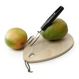Fackelmann Mangogabel 21 cm, hoogwaardige keukenhulp met functioneel deel van verenstaal, kinderlijk eenvoudig opspiesen en vasthouden van mango, schoon werken gegarandeerd (kleur: zwart/zilver)