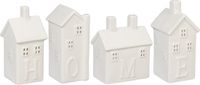 Merkloos Relaxdays theelichthouder huis, set van 4, keramiek, wit