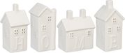 Merkloos Relaxdays theelichthouder huis, set van 4, keramiek, wit