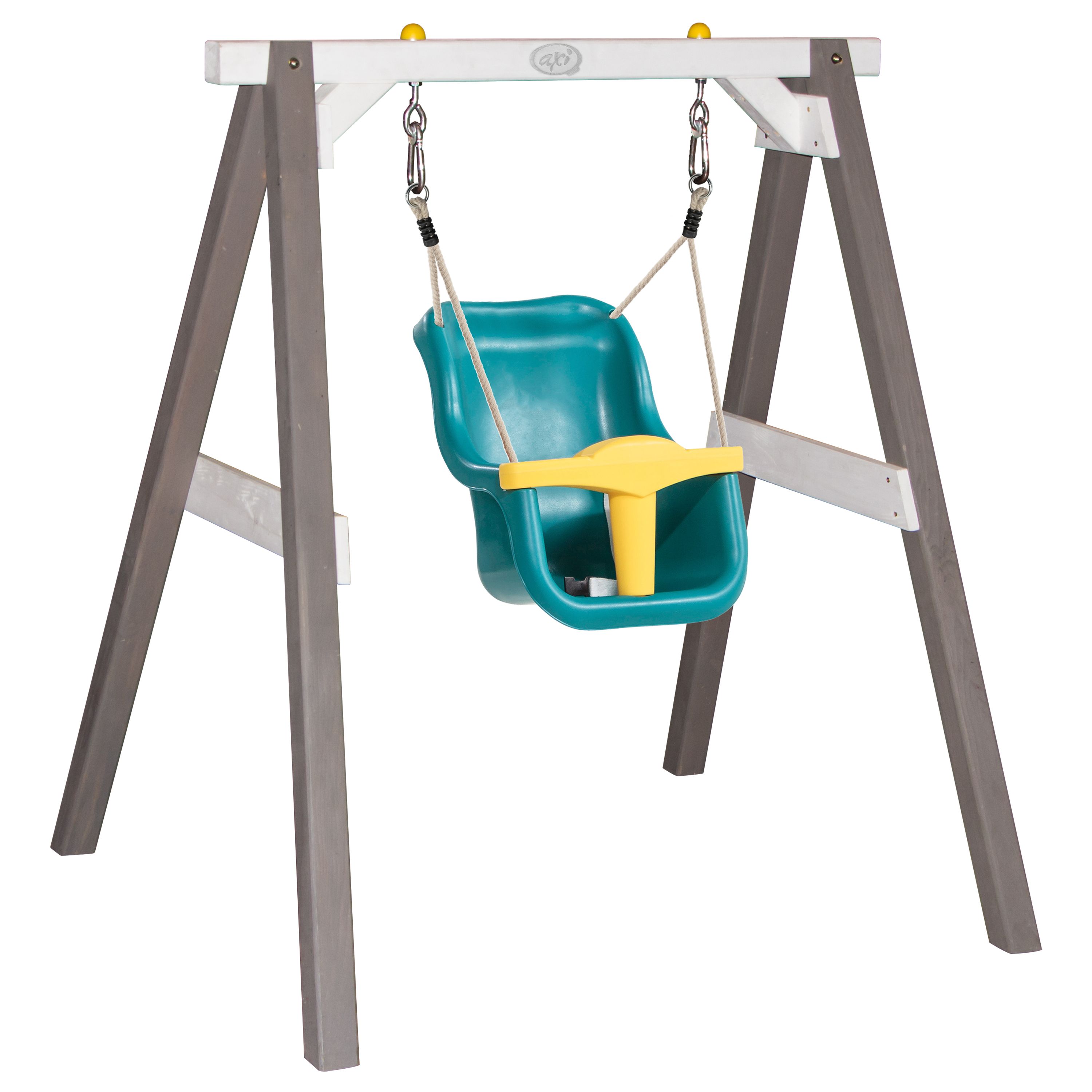 AXI Baby Schommel Grijs/wit met zitje Turquoise/geel - Hout - 0.75 - 3 jaar