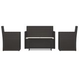 vidaXL 4-delige Loungeset met Kussens Poly Rattan Zwart