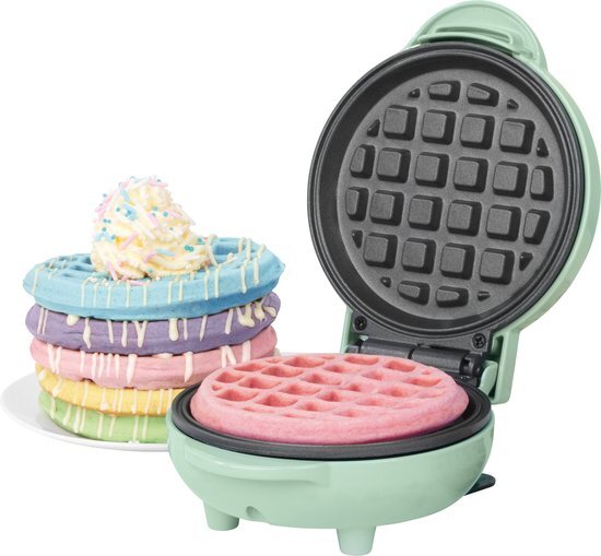 Petra PT4214GRNVDEEU7 Mini Waffle Iron/Waffle Maker, Non-Stick Plates, Belgian & American Waffle Maker, 550W Electric Mini Waffle Machine, 11.5cm Plate For Sweet & Savoury Treats, Pastel Green