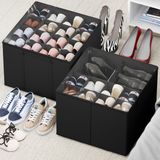 SpaceAid Schoenenorganizer voor Kasten (2 Stuks), Vouwbare Schoenenopslagbakken met Instelbare Delers, Past 16-32 Schoenenparen – Zwart