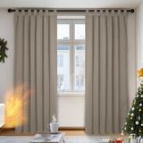 Deconovo Set van 2 thermische verduisteringsgordijnen, ondoorzichtig, met lussen, 245 x 140 cm (h x b), taupe