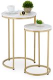 Merkloos Relaxdays bijzettafel - set van 2 - 2 groottes - metalen poten - wit-goud