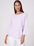REPEAT cashmere Tweekleurige geribde trui van biologische cashmere-katoen mix