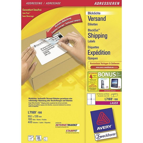 Avery L7169-100 - Etiketten - Wit - Papier - 400 stuks