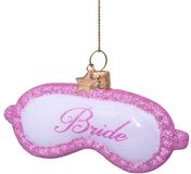 Vondels Glazen kerstbal - slaapmasker 'bride' 4.5cm roze, wit