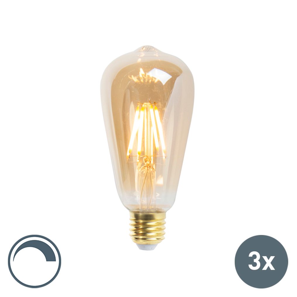 LUEDD Set van 3 LED Goldline filament lamp E27 5W 360lm ST64 dimbaar