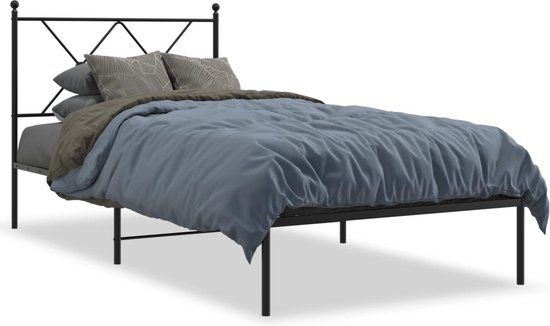 vidaXL Metalen Bedframe met Hoofdbord Zwart 90x200 cm