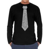 Bellatio Decorations Chemise de déguisement homme - cravate paillettes argent - noir - carnaval - manches longues XXL