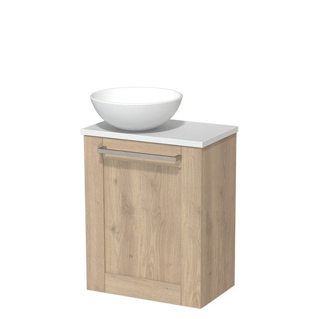 Maxaro Toiletmeubel met Waskom Keramiek Modulo Lichtbruin Eiken Kader 41 cm Mat Wit Blad