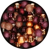 Billiet - Vanlaere Petit ornement de Noël en plastique 40x pièces set et boules de Noël de 3 cm aubergine et cuivre - Pour petits sapins de Noël