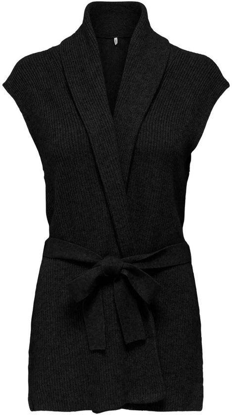 ONLY Dames Gilet Zwart - Ribstructuur Regular Fit - Halflang Viscosemix - Met Ceintuur