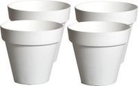 Mega Collections Plantenpot/bloempot - 4x - kunststof - wit - binnen/buiten - D26 x H22 cm