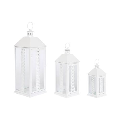 ESPRIT Lantaarn wit glas ijzer Shabby Chic - 20 x 20 x 55 cm (3 stuks)