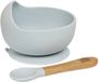 Interbaby siliconen kom met zuignap & siliconen/houten lepel Blue Gray – blauwgrijs