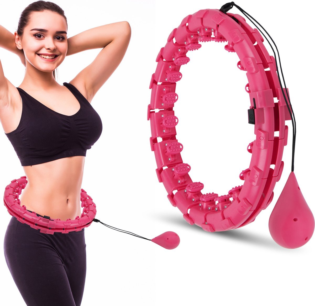 NICEEY Fitness Hoelahoep Volwassenen – Sport Hula Hoop met Gewicht – Hoepel - Verstelbaar – Thuis Sporten – Roze