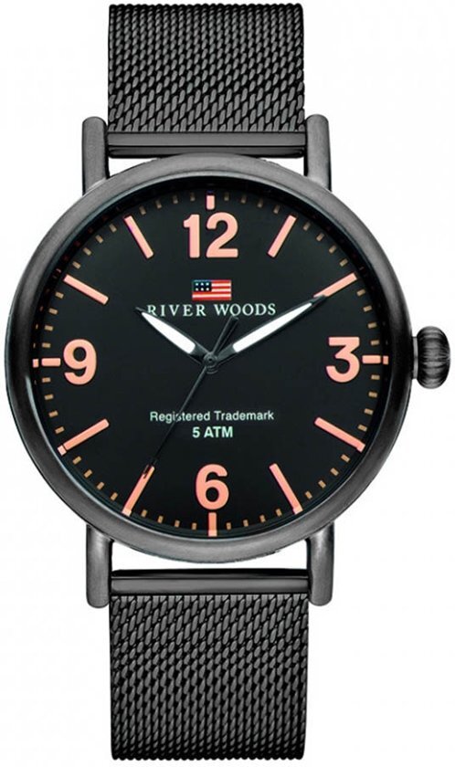 River Woods RW420035 Delaware horloge Heren - Zwart - RVS 42 mm