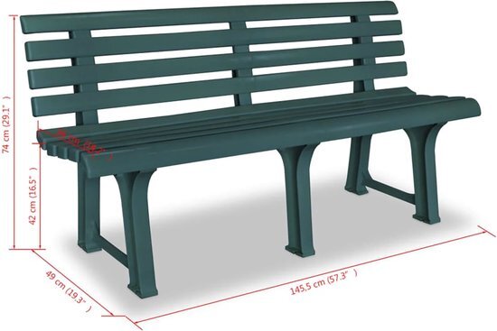 vidaXL Tuinbank 145,5x49x74 cm kunststof groen