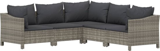 vidaXL 5-delige Loungeset met kussens poly rattan grijs