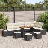 vidaXL Tuinbank Set 10-delig Zwart Polyrattan