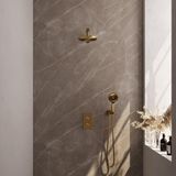 Brauer Gold Carving Thermostatische Regendoucheset Inbouw - Hoofddouche 20 cm - Rechte Wandarm - 3 Weg - Handdouche 3 Standen - Doucheslang - Wandaansluitbocht - Geborsteld Goud