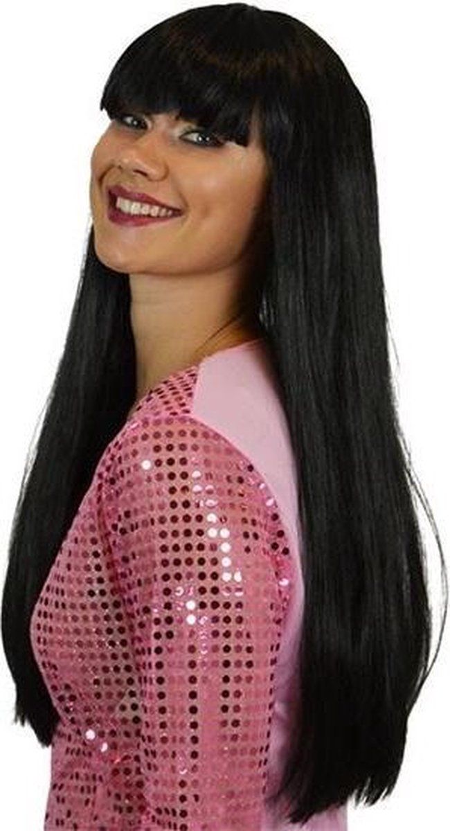 Zwarte pruik met pony voor dames - One size