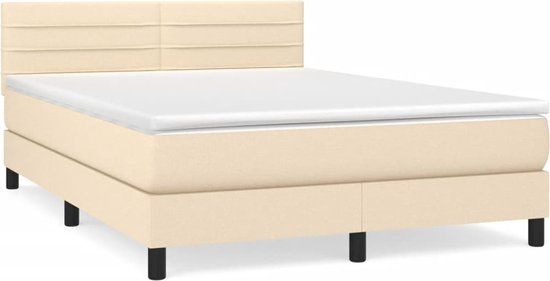 vidaXL Boxspring met matras stof crèmekleurig 140x190 cm