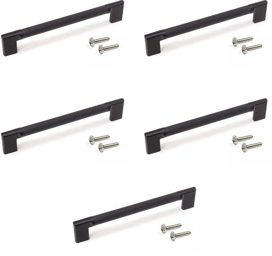 Emuca Set van 5 Meubelgrepen Sofia, L221mm, 192mm Interaxis, Aluminium, Zwart gelakt