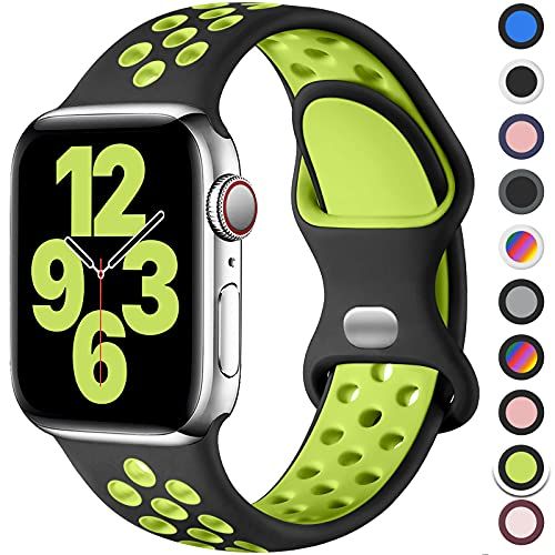 Upeak Sport Bandje Compatibel met Apple Watch 42mm/44mm/45mm - Zwart/Groen