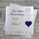 Echtgenoot White Cotton Cards LLA65H Wenskaart voor de 65e trouwdag, motief liefdeslijn, saffierblauw