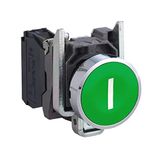 Schneider Electric Harmony XB4 XB4BA3311 Drukknopschakelaar, metaal, veerterugloop, 1NO, 22 mm houder, gemarkeerd met "I", inbouwbedieningsprofiel, groen