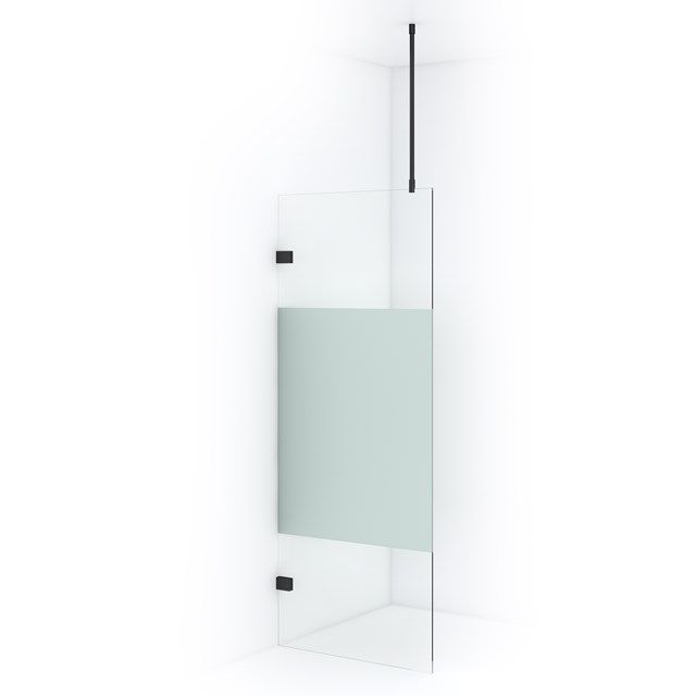 Maxaro Inloopdouche Diamond 80cm 8mm Helder Veiligheidsglas met Matte Strook Zwart Chroom