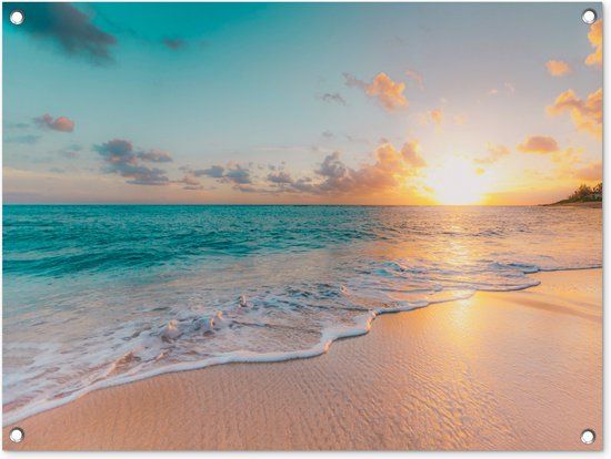 GreatGardenPosters Tuinschilderij Zonsondergang - Strand - Zee - Zomer - Blauw - 80x60 cm - Tuinposter - Tuindoek - Buitenposter