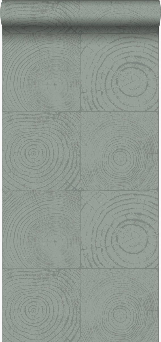 Origin Wallcoverings behang dwarsdoorsnede boomstam lagunegroen - 347547 - 53 cm x 10,05 m