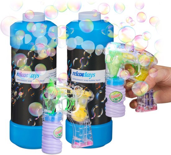 Relaxdays XL bellenblaas set - bellenblaaspistool met LED - 2 liter bellenblaasvloeistof