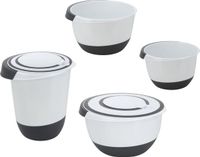 Set de bols mélangeurs - 4 pièces - bol en plastique avec fond antidérapant et couvercle - lavable au lave-vaisselle - blanc - 5 l