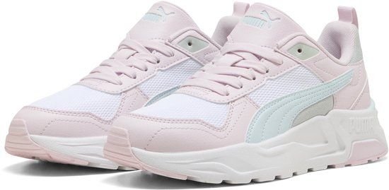 PUMA Trinity 2 LT Jr Kinderen Unisex Lage sneakers Veters Textiel Rubber PUMA White-Aqua Glow-Powder Pink Maat 36