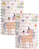 Folat Trek lampion eenhoorns & regenbogen - 2x - H16 cm - meerkleurig - papier