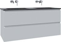 Saniclass Chaci Badkamermeubelset - 120x46x55cm - keramische wastafel zwart - 2 wasbakken - zonder kraangaten - 2 lades - mat wit