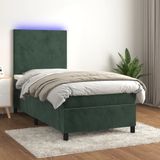 VidaXL Boxspringbed met matras en LED-verlichting, donkergroen, 90x200 cm, fluweel