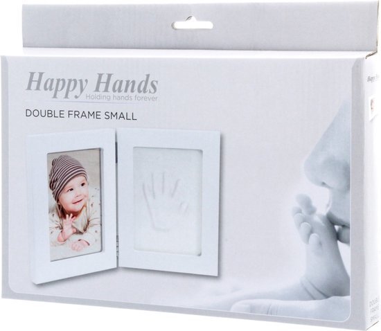Happy Hands 130025 Klein dubbelframe handafdrukset voor een baby hand- of voetafdruk en een foto ter herinnering, wit, 500 g wit